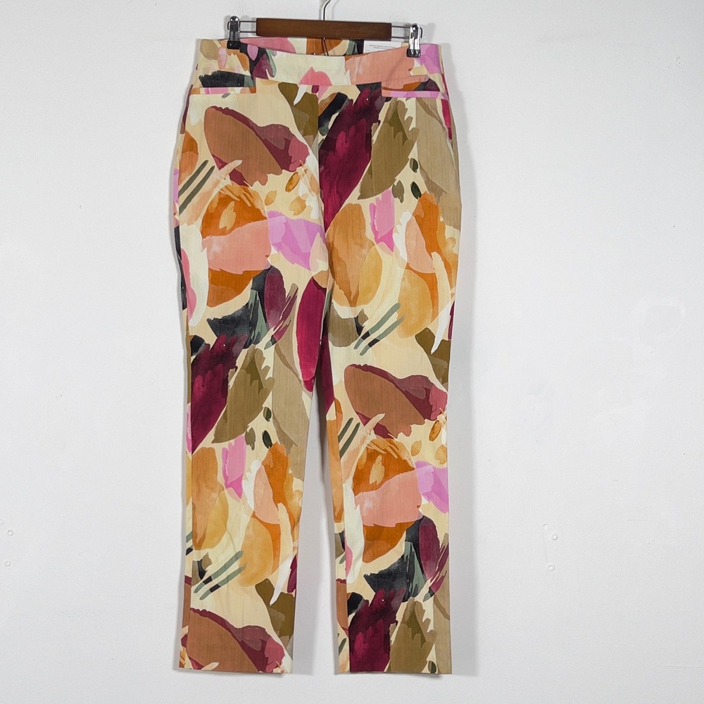 Chico's Brigitte Slim Leg Pants Women Sz 1.5R 10R Multi Abstract So Slimming New